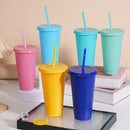 Ljojo 24oz Solid Color Reusable Cold Cup with Lid and Straw