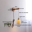Ljojo LED Wall Light Fixture Switch Stair Lighting Round Ceramic Wood Bedside Lamp