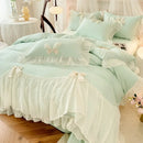 Ljojo 2025 White Bedding Set with Ruffles - Duvet Cover, Pillowcases, Sheet