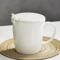 Ljojo 400ML Ceramic Bone  Cute Cup with Lid, Porcelain Sublimated Morning Mugs