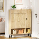 Ljojo™ Fluted Shoe Cabinet with 2 Flip Drawers, Beige Slim Shoe Storage