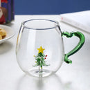Ljojo 3D Christmas Glass Mug Cup with Heart Handle, 10oz, Water Coffee, Creative Gift