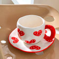 Ljojo 10oz Korean Style Ceramic Coffee Mug with Saucer Hand Painted Tea Cup Set