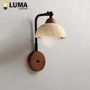 Ljojo Japanese Style Yellow Travertine Half Circle Wall Lamp LED Sconce Light