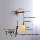 Ljojo LED Wall Light Fixture Switch Stair Lighting Round Ceramic Wood Bedside Lamp