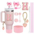 Ljojo 10-Piece Cup Accessories Set with Straws, Brush, Flower Charm, & Spill-Proof Stopper