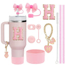 Ljojo 10-Piece Cup Accessories Set with Straws, Brush, Flower Charm, & Spill-Proof Stopper