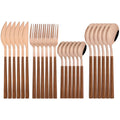 Ljojo 24Pcs Stainless Steel Cutlery Set with Imitation Wood Handle