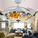 Ljojo Tiffany Invisible LED Ceiling Fan Lamp Modern Quiet Motor Pendant Fan with Remote