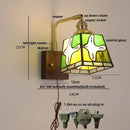 Ljojo LED Walnut Wood Wall Light Amber Glass Stair Sconce with Pull Chain Switch