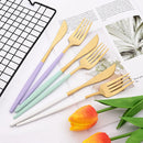 Ljojo 24Pcs Colorful Stainless Steel Gold Flatware Cutlery Set Western Kitchen Tableware