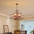 American Retro Morning Glory Glass Chandelier - Elegant Rose Ceramic Flower Pendant Light by Ljojo
