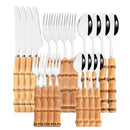 Ljojo 20-Piece Bamboo Handle Stainless Steel Cutlery Set