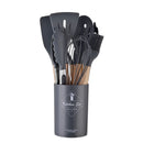 Ljojo 12-Piece Silicone Utensils Set with Wooden Handles for Non-Stick Cooking