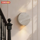 Japanese Wabi Sabi Yellow Travertine LED Wall Sconce - Rotatable Natural Stone for Bedroom by Ljojo