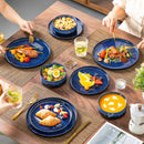 Ljojo 36PC Black Blue Reactive Glaze Dinnerware Set with Vertical Edge