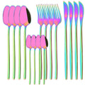 Ljojo 16Pcs Western Black Gold Dinnerware Set Stainless Steel Tableware Flatware