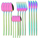 Ljojo 16Pcs Western Black Gold Dinnerware Set Stainless Steel Tableware Flatware