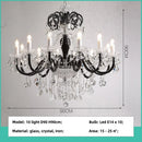 French Black Lustre Chandelier Glass Candle Pendant Light by Ljojo Luxe Crystal Home Decor