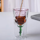 Ljojo 200ml Pink Rose Double Wall Coffee Wine Glasses Cup