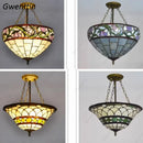 Ljojo Mediterranean Stained Glass Chandelier Pendant Light for Living Room
