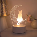 3D Moon Cat Acrylic Visual Night Light LED Monochrome Atmosphere Lighting by Ljojo