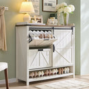 Ljojo™ Farmhouse Shoe Storage: 2 Flip Drawers, Sliding Door, 4-Tier Shelves