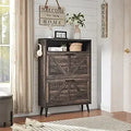 Ljojo™ Farmhouse Shoe Storage Cabinet with Barn Door Design & 4 Flip Drawers