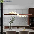 Medieval Bauhaus Wooden Strip Bubble Glass LED Pendant Light Chandelier by Ljojo