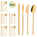 Ljojo 24Pcs Black Gold Cutlery Set Stainless Steel Tableware Luxury Dinnerware