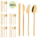 Ljojo 24Pcs Black Gold Cutlery Set Stainless Steel Tableware Luxury Dinnerware