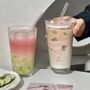 Ljojo 450ml Glass Tumbler with Straw and Lid - Transparent Bubble Tea Cup