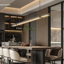 Italian Light Luxury Minimalist Restaurant Chandelier 2025 New All Copper LED Strip Island Table Long Chandelier.