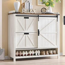 Ljojo™ Farmhouse Shoe Storage: 2 Flip Drawers, Sliding Door, 4-Tier Shelves