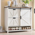 Ljojo™ Farmhouse Shoe Storage Cabinet: 2 Flip Drawers, Sliding Door, Rustic Hidden Organizer