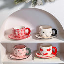 Ljojo 10oz Korean Style Ceramic Coffee Mug with Saucer Hand Painted Tea Cup Set