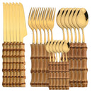 Ljojo 24-Piece Bamboo Handle Stainless Steel Flatware Set