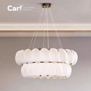 French Cream Style Feather Pendant Light | Designer Circular Shell Glass Dining Room Decor | Ljojo