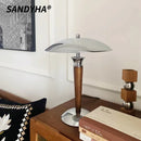 Ljojo Retro Wood Flying Saucer Bedside Lamp LED Decorative Lighting American Style
