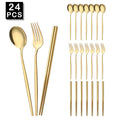 Ljojo Luxury Golden Korean Stainless Steel Dinnerware Set 24Pcs