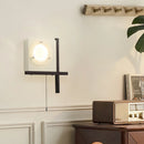 Ljojo LED Wall Lamp Chain Switch Dark Wood Clear Glass Sconce for Bedroom Aisle