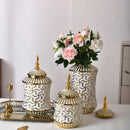 Ljojo™ Ceramic Storage Jar & Vase: White Gold Luxury Decor & Flower Arrangement