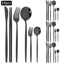 Ljojo 24pc Stainless Steel Cutlery Set - Knife Fork Spoon Teaspoon Mirror Flatware