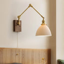 Ljojo Long Arm LED Wall Light with Pull Chain Switch & Walnut Canopy