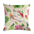 Ljojo Lotus Carp Print Cushion Cover for Home Decor on Mahogany Chair