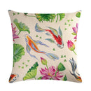 Ljojo Lotus Carp Print Cushion Cover for Home Decor on Mahogany Chair