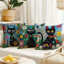 Colorful Cats & Flowers Pillow Covers by Ljojo - Sofa, Bedroom, Car Pillow Cover