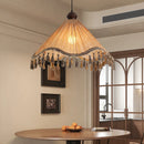 Ljojo Japanese Retro Fabric Tassel Umbrella Pendant Light Chandelier for Dining Room and Bedroom