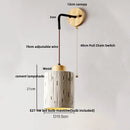 Ljojo LED Pull Chain Wall Sconce Cement Shade Wood Stair Light