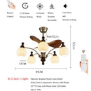 Ljojo Mid-Century Style Wooden Glass Ceiling Fan Chandelier with Remote Control